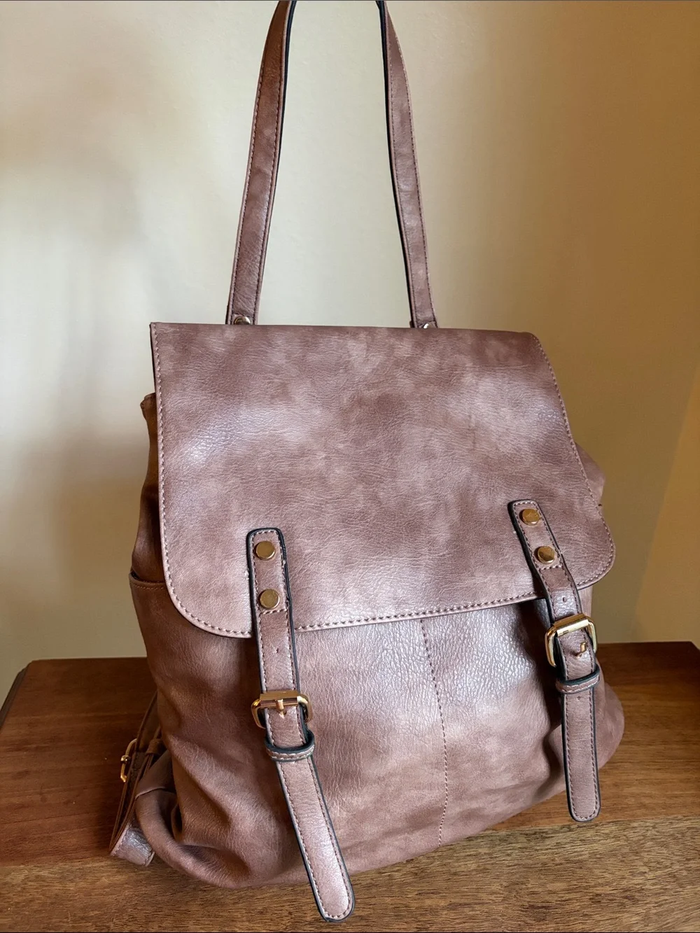 Women’s Dusty Rose Mauve Faux Leather convertible backpack- Stylish Everyday Bag